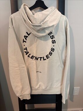 TALENTLESS Cream Hoodie with Black Circular Logo